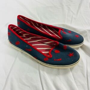 Sperrys Nautical Seaside Loafers Navy Blue Red Embroidered Womens Size 7.5